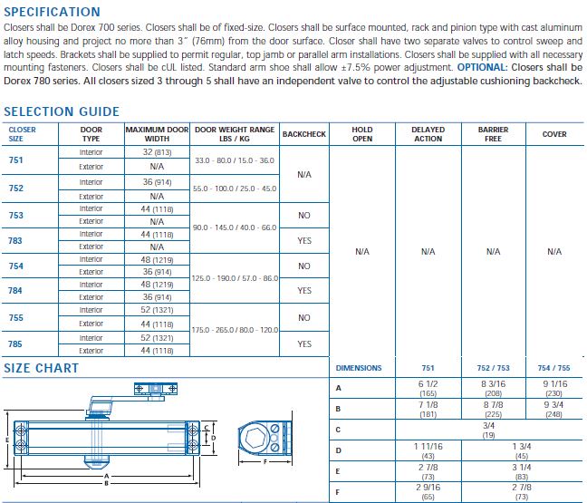 door closer specification 700